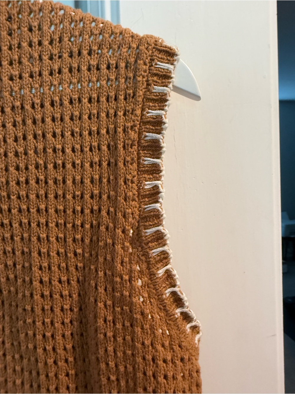 Simply Southern Camel Sleeveless Waffle-Knit Sweater Vest with White Trim - Picture 3 of 6